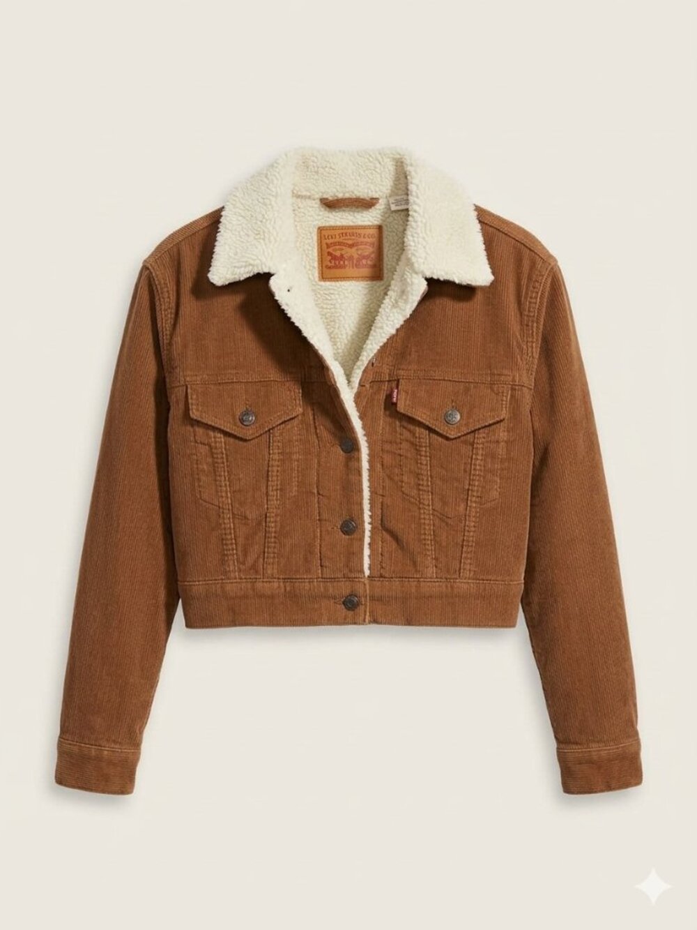 RARE Levi's Cropped Cord Sherpa Trucker Jacket Brown Tan - Women's XS